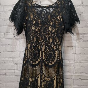 Women's Small S Lulu's Black Lace Dress Knee Length